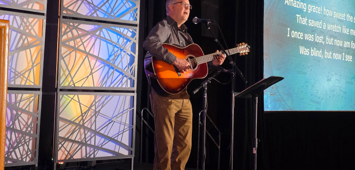 Leading worship at the 2025 MACHE Convention.
